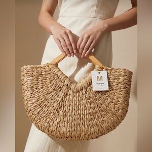 Miztique Tan Tote straw Bag with Rustic Woven Design